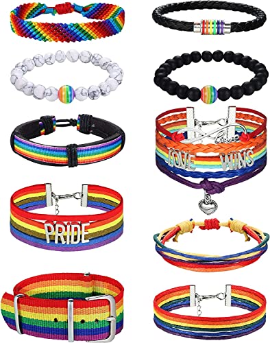 LOLIAS 10Pcs Pride Armbänder Gay & Lesbian LGBTQ Zubehör Regenbogen Armband Handmade Perlen Gewebtes Armbänder Pride Monat Geschenke Pride Schmuck Verstellbares