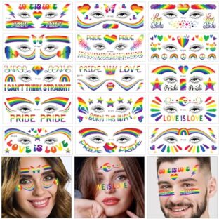 HOWAF 15 Blätter LGBT Gay Pride Tattoo Gesicht Pride Temporäre Tattoos, Regenbogen Flagge Pride Flag Gesichts Tattoos Aufkleber für Pride Schminke Pride Accessoires, LGBT LGBTQ Accessoires