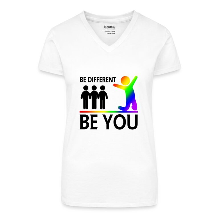 be-different-be-you-bio-frauen-t-shirt-mit-v-ausschnitt-weiss