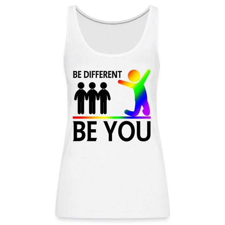 be-different-be-you-frauen-premium-tank-top-weiss