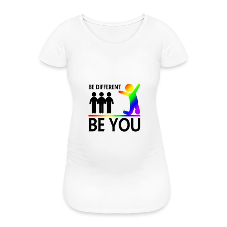 be-different-be-you-frauen-schwangerschafts-t-shirt-weiss