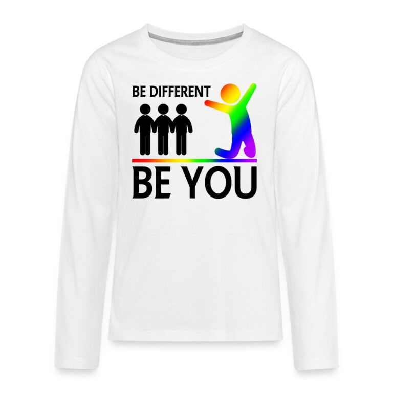 be-different-be-you-teenager-premium-langarmshirt-weiss