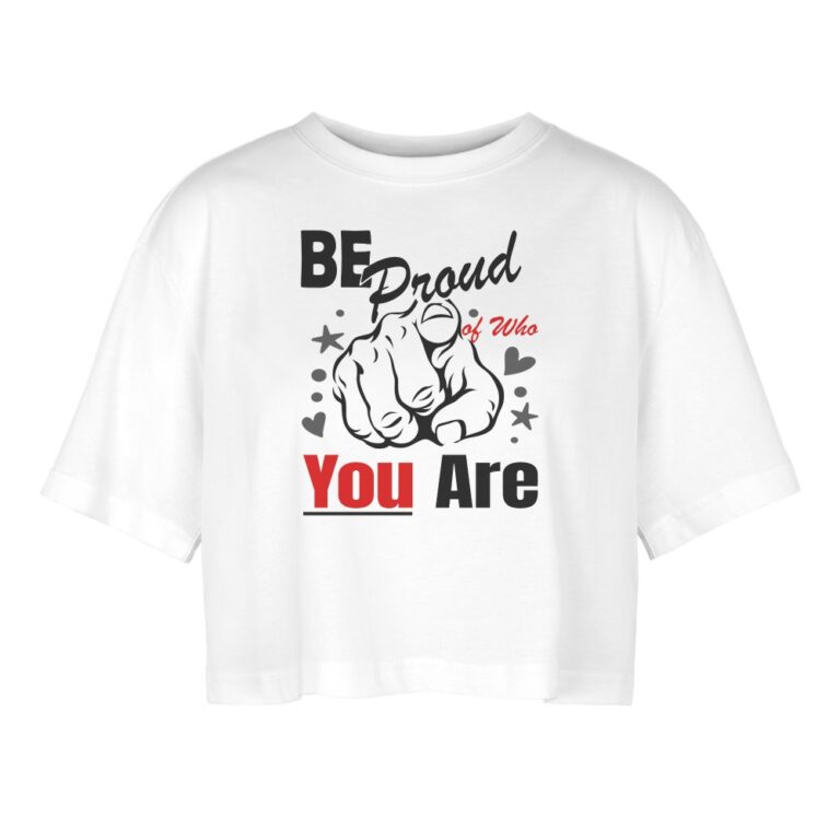 be-proud-of-who-you-are-frauen-oversized-cropped-t-shirt-weiss