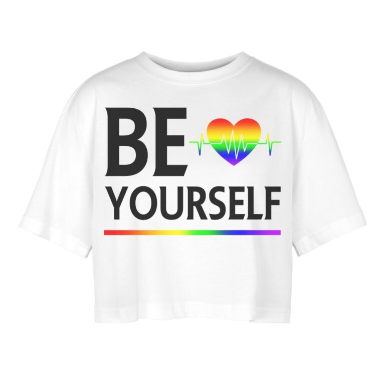 be-yourself-herzschlag-perfekt-fuer-csd-frauen-oversized-cropped-t-shirt-weiss