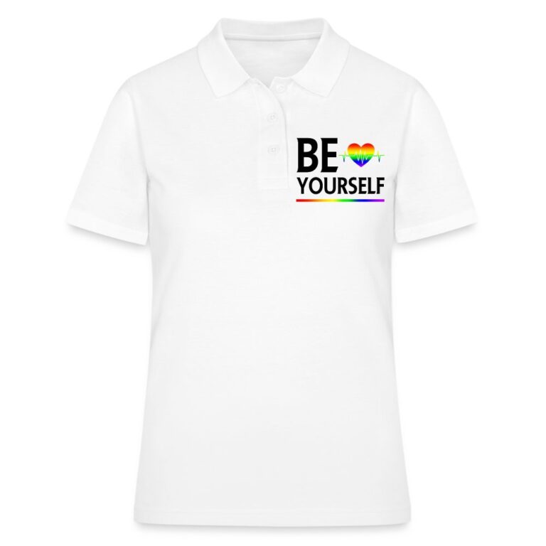be-yourself-herzschlag-perfekt-fuer-csd-frauen-polo-shirt-weiss