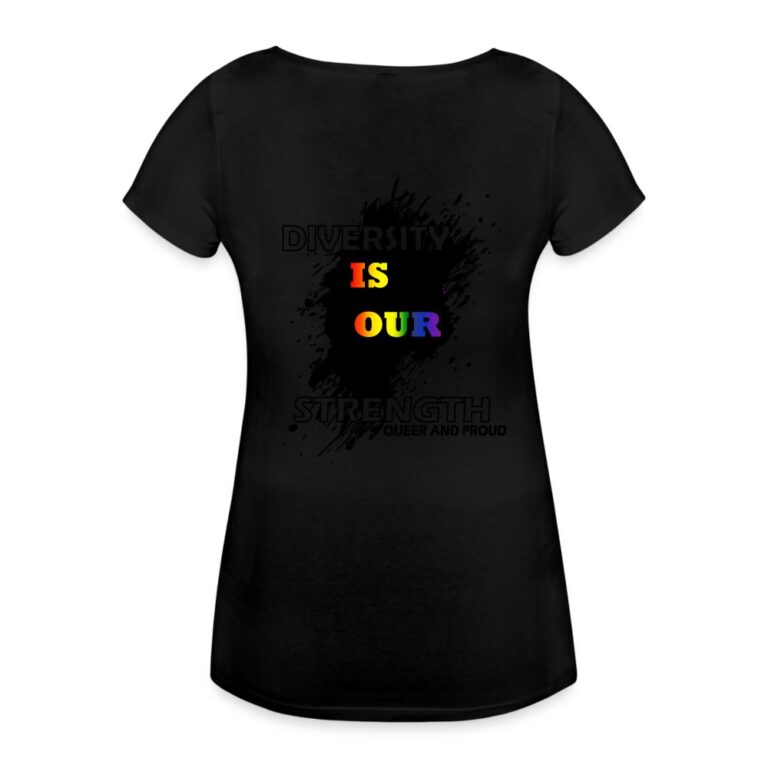 diversity-is-our-strength-queer-and-proud-frauen-schwangerschafts-t-shirt-schwarz