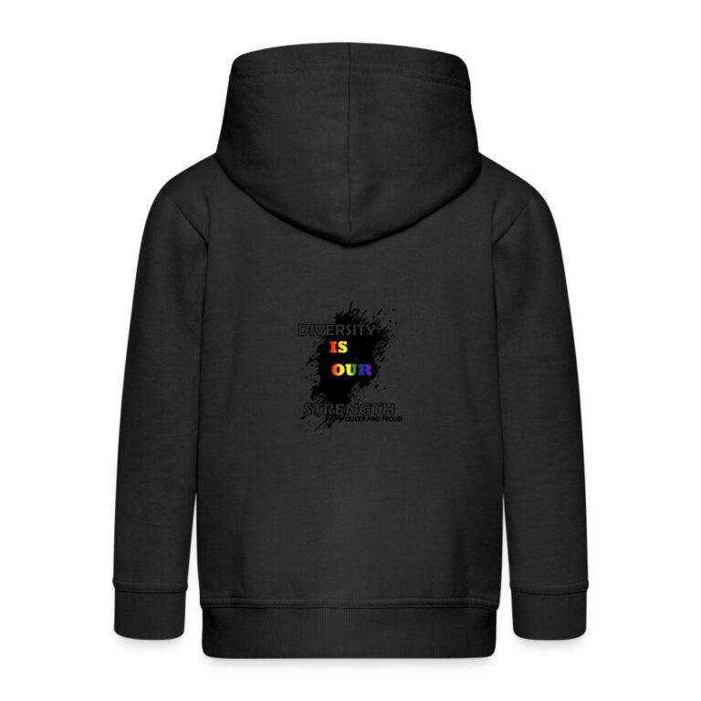 diversity-is-our-strength-queer-and-proud-kinder-premium-kapuzenjacke-schwarz