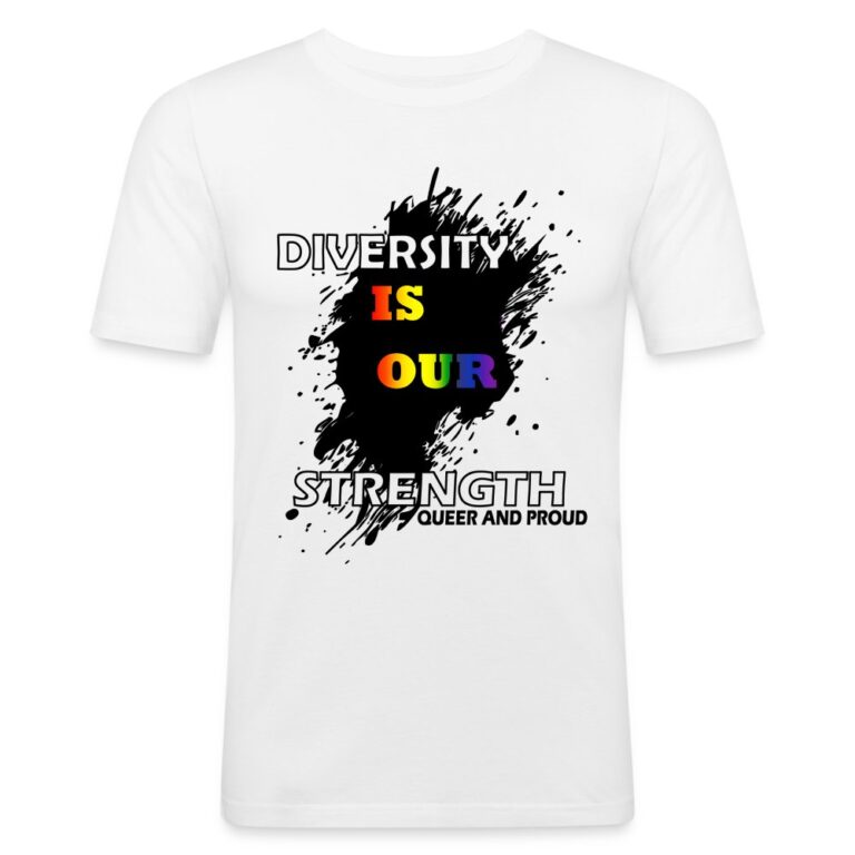 diversity-is-our-strength-queer-and-proud-maenner-slim-fit-t-shirt-weiss
