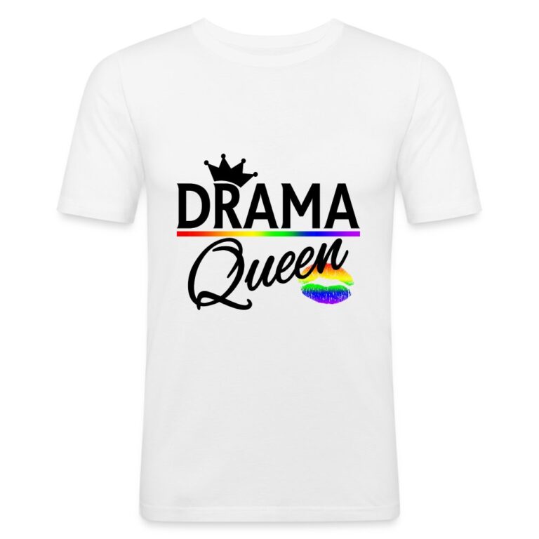 drama-queen-lgbtq-pride-maenner-slim-fit-t-shirt-weiss