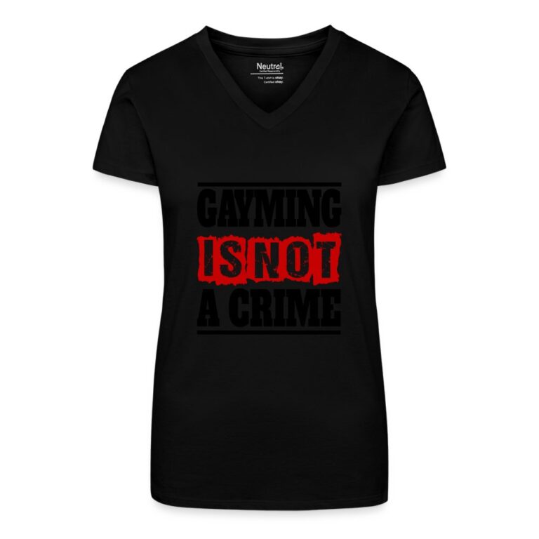 gayming-is-not-a-crime-bio-frauen-t-shirt-mit-v-ausschnitt-schwarz