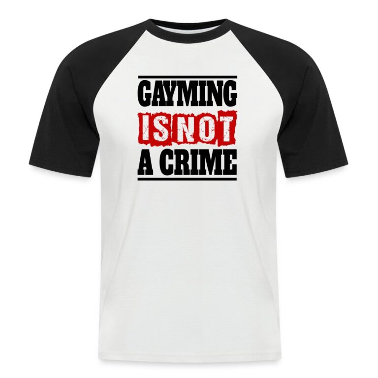 gayming-is-not-a-crime-maenner-baseball-t-shirt-weiss-schwarz