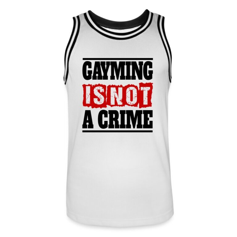 gayming-is-not-a-crime-maenner-basketball-trikot-weiss-schwarz