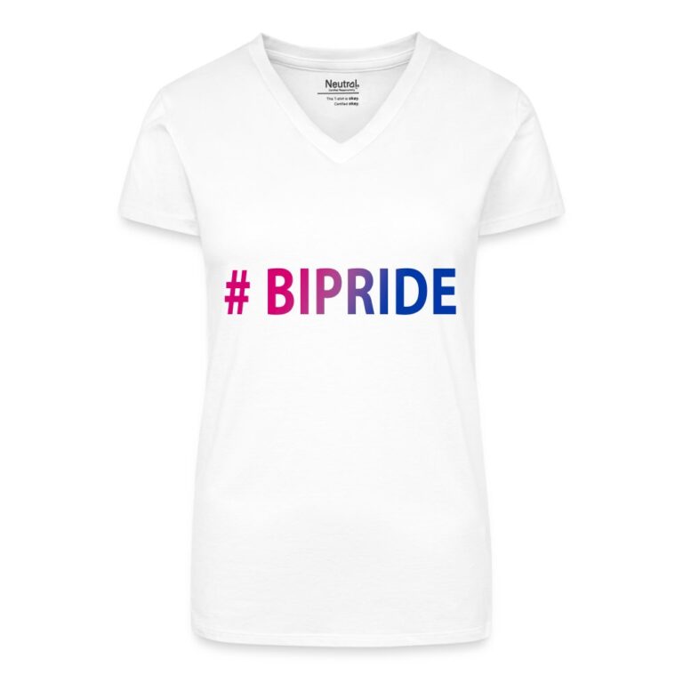 hashtag-bipride-bio-frauen-t-shirt-mit-v-ausschnitt-weiss