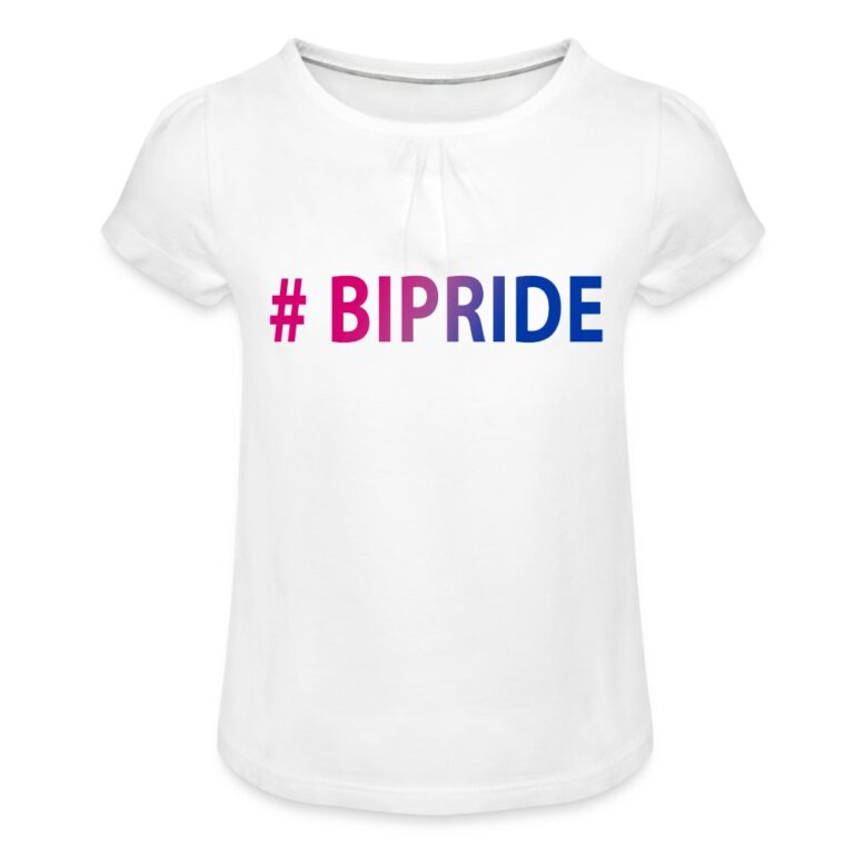 hashtag-bipride-maedchen-t-shirt-mit-raffungen-weiss