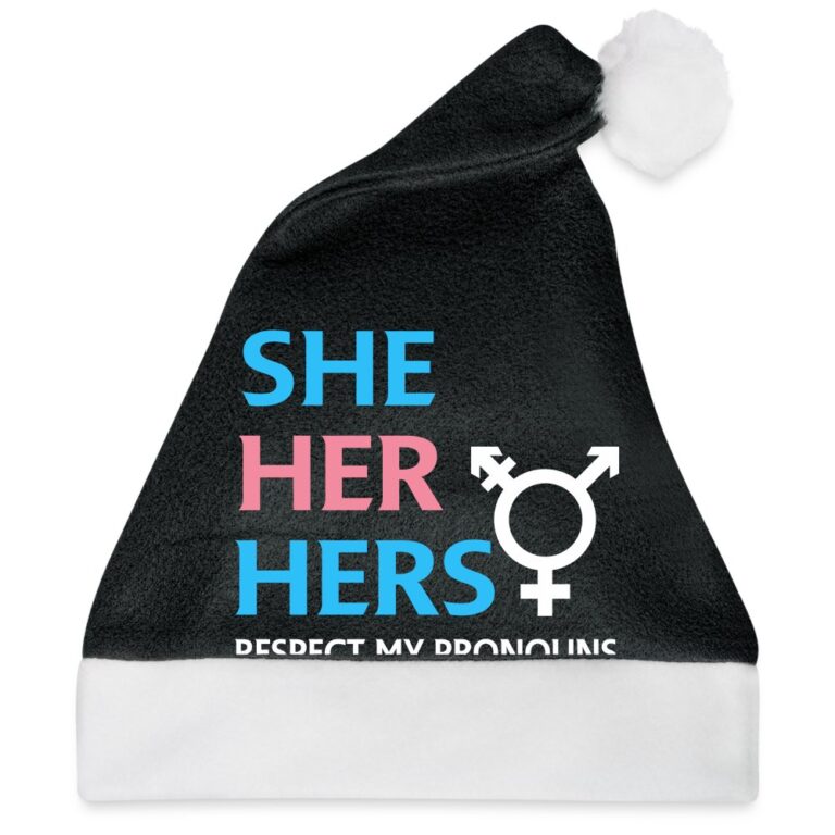 lbgtq-pronoun-transgender-she-her-hers-weihnachtsmuetze-schwarz-weiss