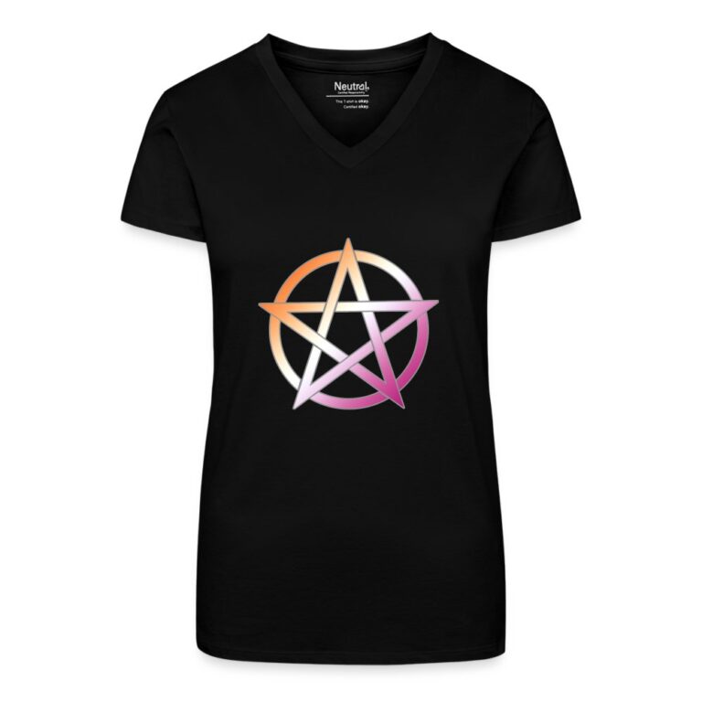 lesbian-pride-pentagramm-bio-frauen-t-shirt-mit-v-ausschnitt-schwarz