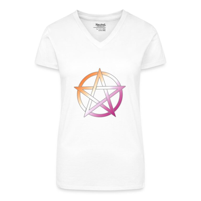 lesbian-pride-pentagramm-bio-frauen-t-shirt-mit-v-ausschnitt-weiss