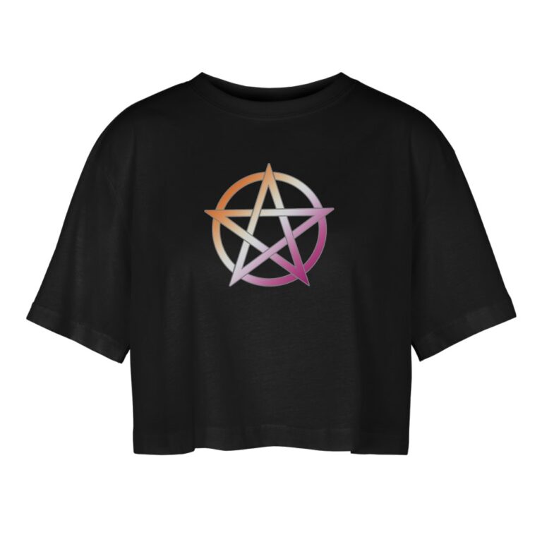 lesbian-pride-pentagramm-frauen-oversized-cropped-t-shirt-schwarz
