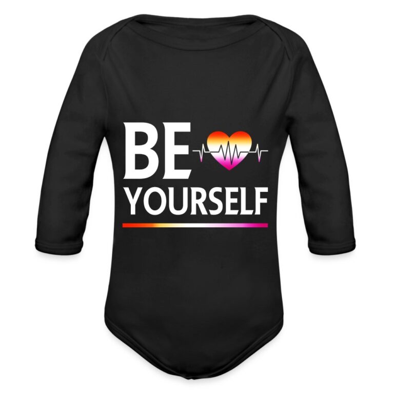 liebevolles-statement-be-yourself-herzschlag-baby-bio-langarm-body-schwarz