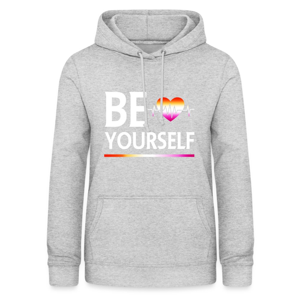 liebevolles-statement-be-yourself-herzschlag-frauen-hoodie-hellgrau-meliert