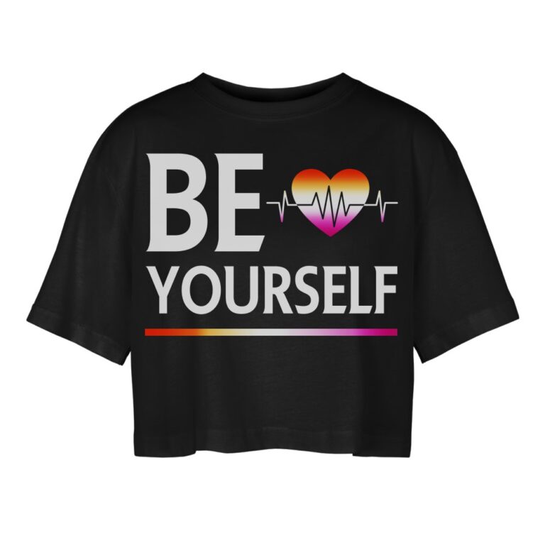 liebevolles-statement-be-yourself-herzschlag-frauen-oversized-cropped-t-shirt-schwarz