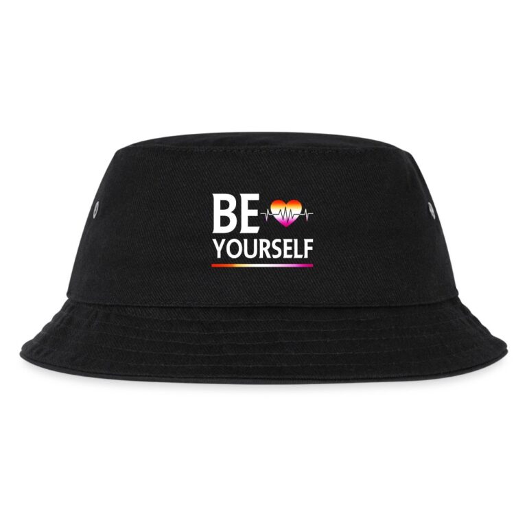 liebevolles-statement-be-yourself-herzschlag-kinder-bucket-hat-schwarz