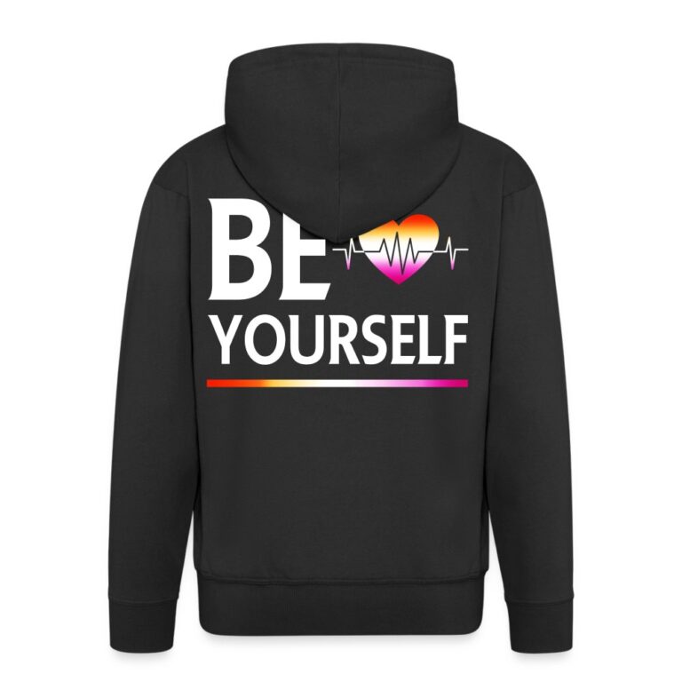liebevolles-statement-be-yourself-herzschlag-maenner-premium-kapuzenjacke-schwarz