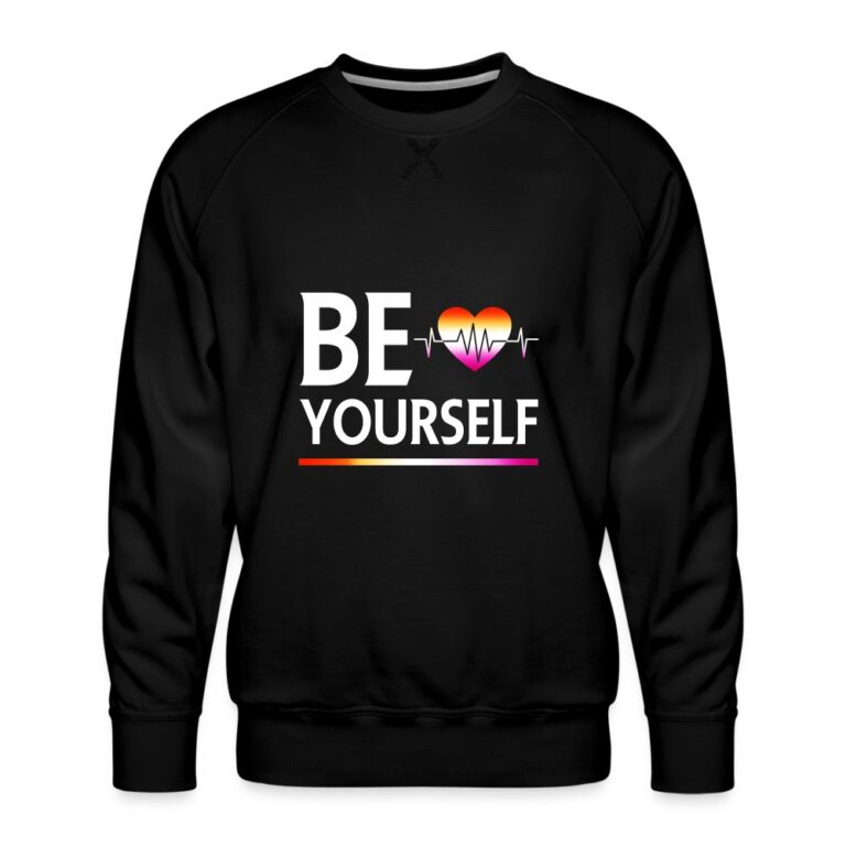 liebevolles-statement-be-yourself-herzschlag-maenner-premium-pullover-schwarz