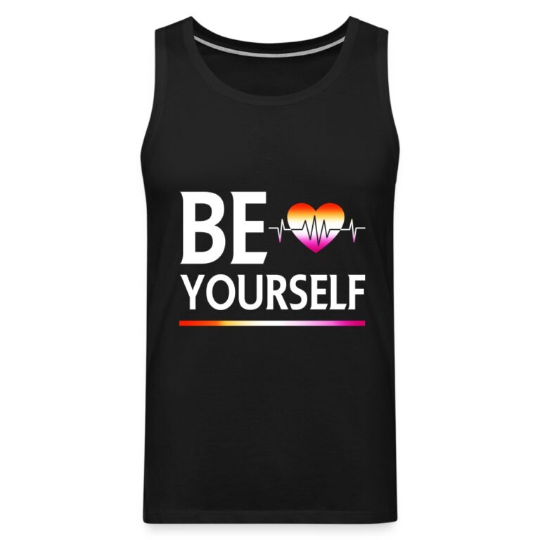 liebevolles-statement-be-yourself-herzschlag-maenner-premium-tank-top-schwarz