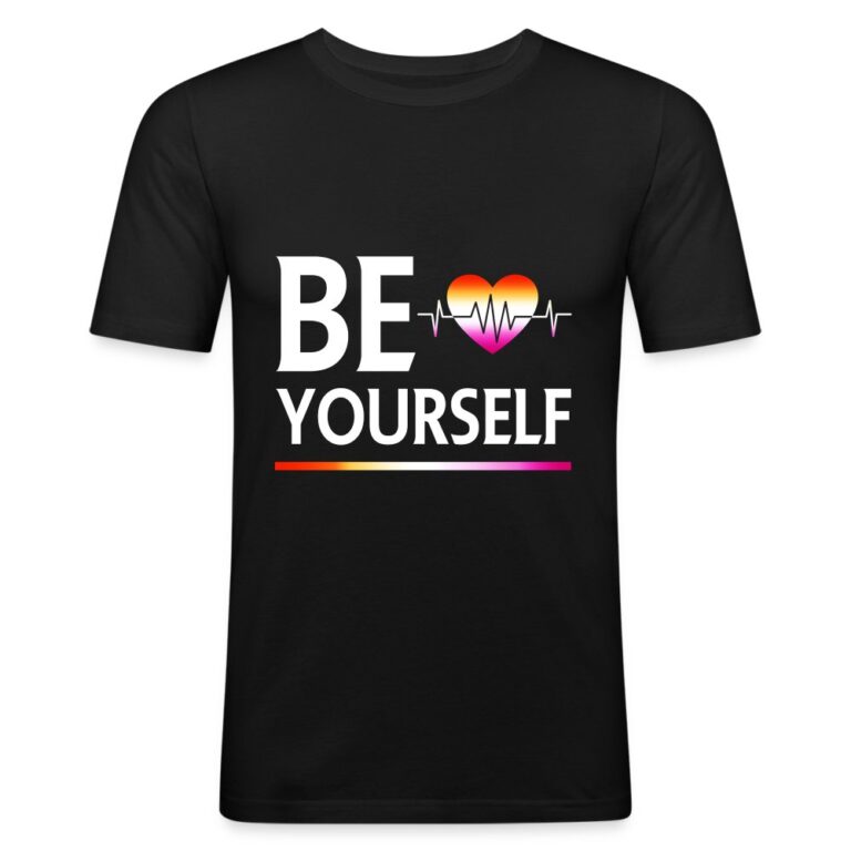 liebevolles-statement-be-yourself-herzschlag-maenner-slim-fit-t-shirt-schwarz
