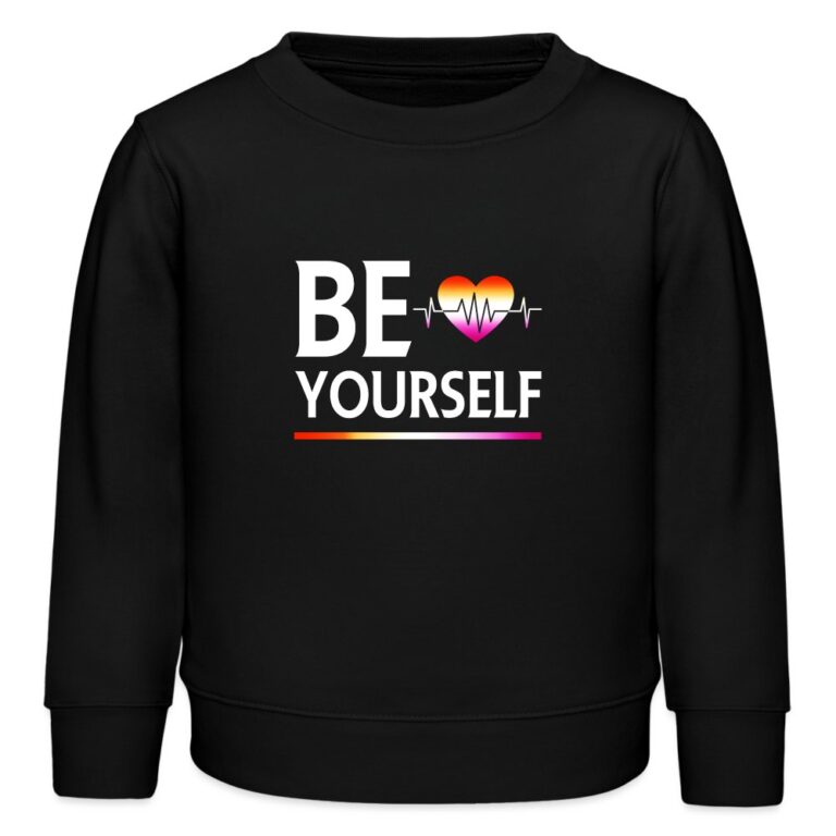 liebevolles-statement-be-yourself-herzschlag-stanleystella-mini-changer-bio-kinder-sweatshirt-schwarz