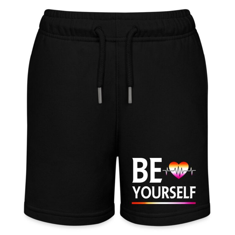 liebevolles-statement-be-yourself-herzschlag-stanleystella-teenager-bio-joggingshorts-mini-bolter-schwarz