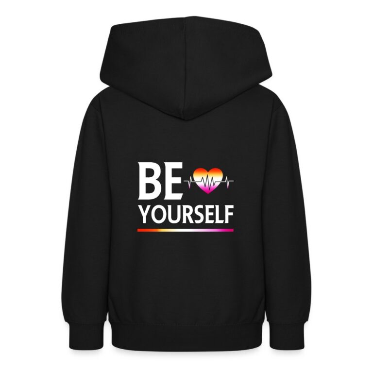 liebevolles-statement-be-yourself-herzschlag-teenager-hoodie-schwarz