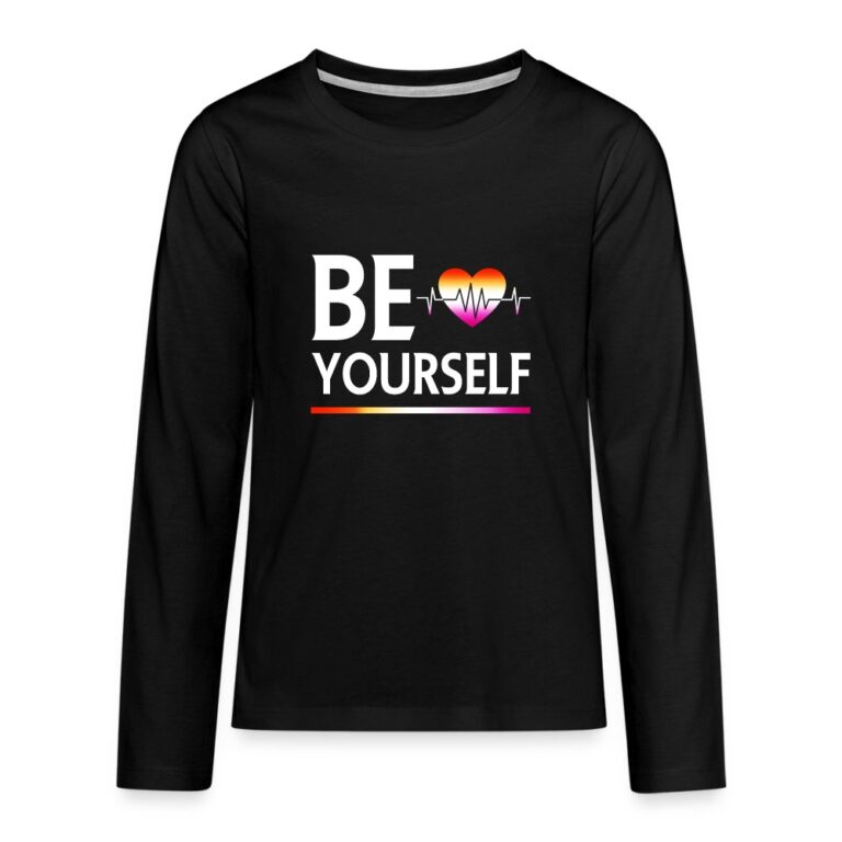 liebevolles-statement-be-yourself-herzschlag-teenager-premium-langarmshirt-schwarz