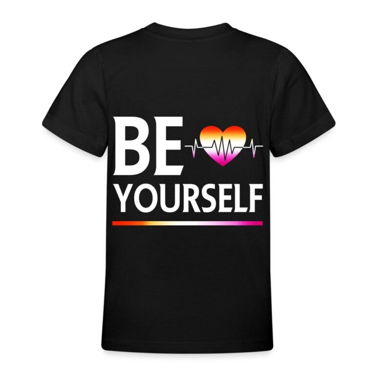 liebevolles-statement-be-yourself-herzschlag-teenager-t-shirt-schwarz