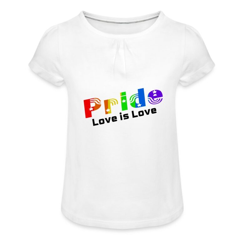 pride-love-is-love-maedchen-t-shirt-mit-raffungen-weiss