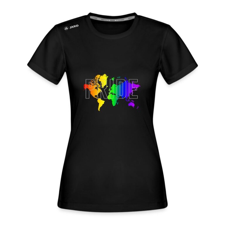 pride-worldmap-jako-frauen-t-shirt-run-20-schwarz