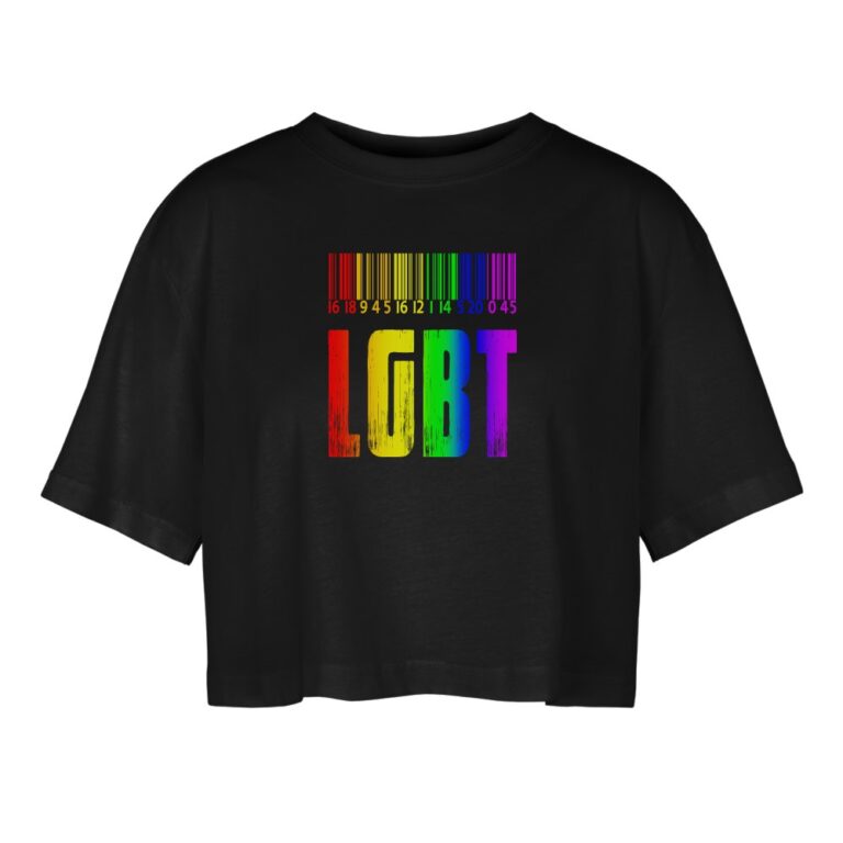 regenbogen-barcode-lgbt-design-frauen-oversized-cropped-t-shirt-schwarz