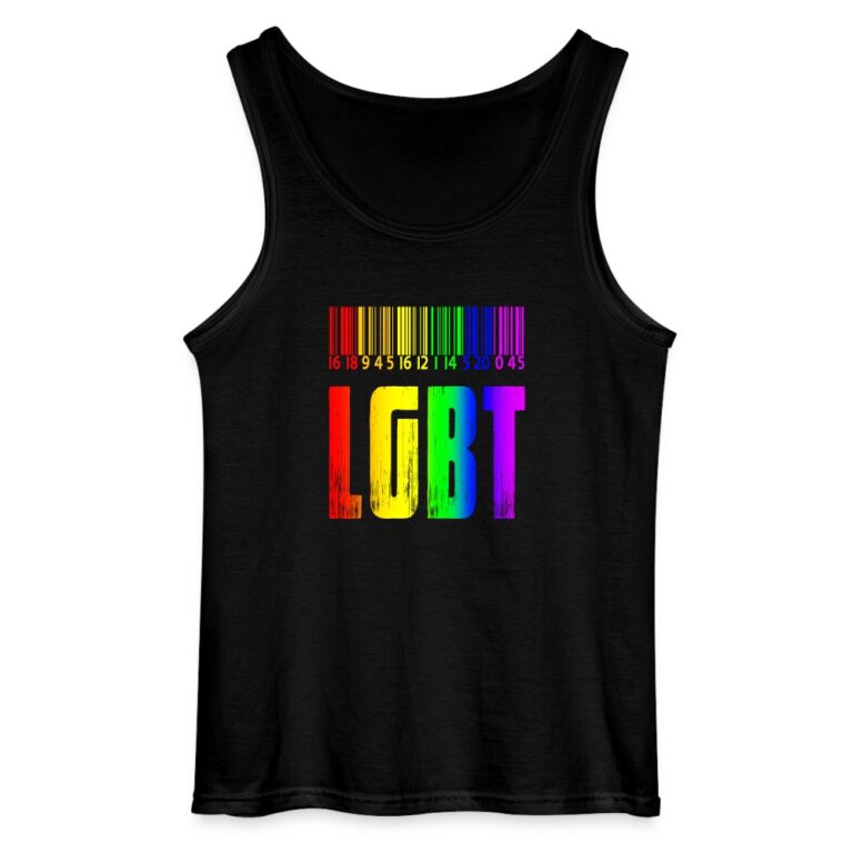 regenbogen-barcode-lgbt-design-gildan-maenner-tank-top-schwarz