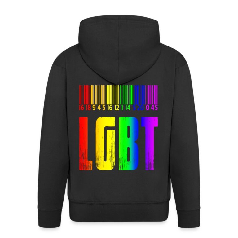 regenbogen-barcode-lgbt-design-maenner-premium-kapuzenjacke-schwarz