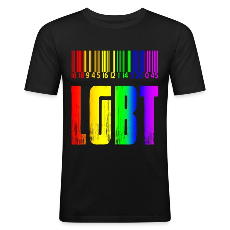 regenbogen-barcode-lgbt-design-maenner-slim-fit-t-shirt-schwarz