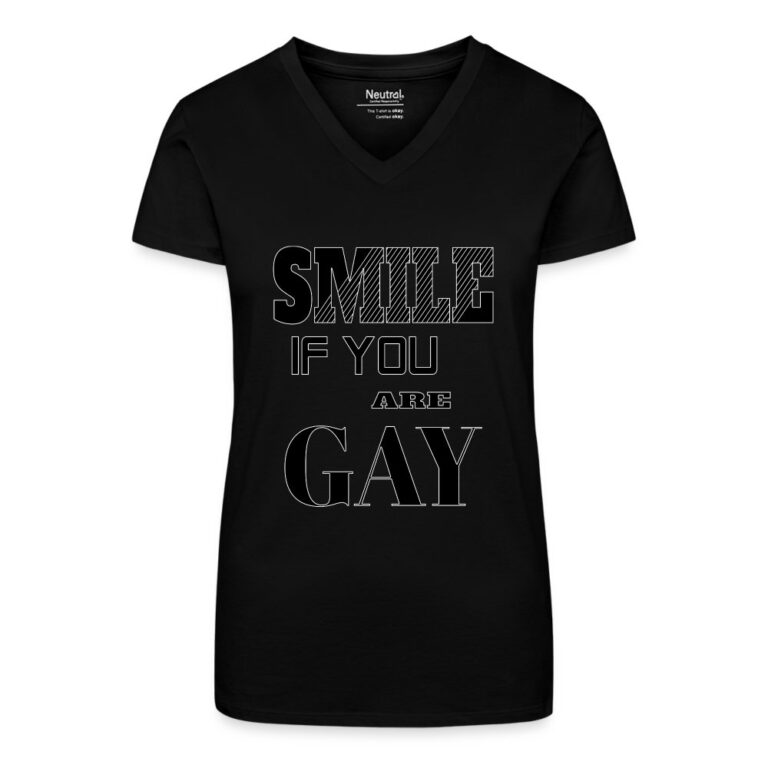 smile-if-you-are-gay-bio-frauen-t-shirt-mit-v-ausschnitt-schwarz