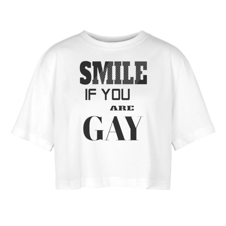 smile-if-you-are-gay-frauen-oversized-cropped-t-shirt-weiss