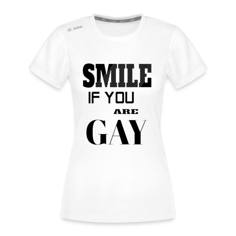 smile-if-you-are-gay-jako-frauen-t-shirt-run-20-weiss