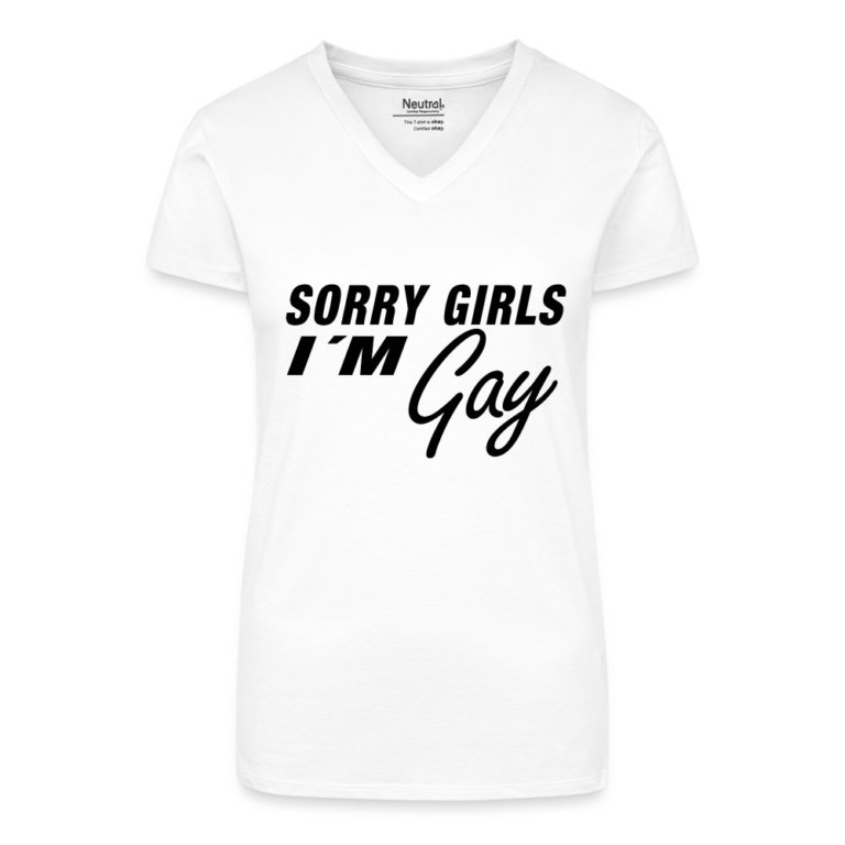 sorry-girls-im-gay-bio-frauen-t-shirt-mit-v-ausschnitt-weiss