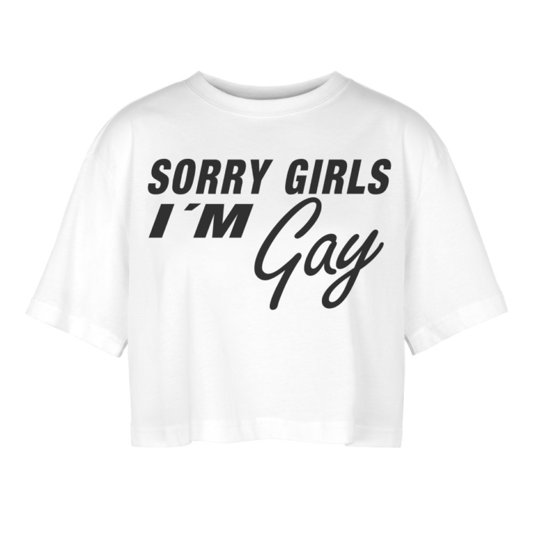sorry-girls-im-gay-frauen-oversized-cropped-t-shirt-weiss