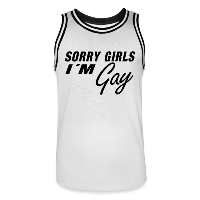 sorry-girls-im-gay-maenner-basketball-trikot-weiss-schwarz