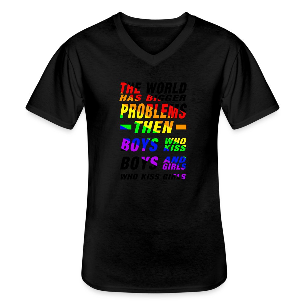 the-world-has-bigger-problems-klassisches-maenner-t-shirt-mit-v-ausschnitt-schwarz