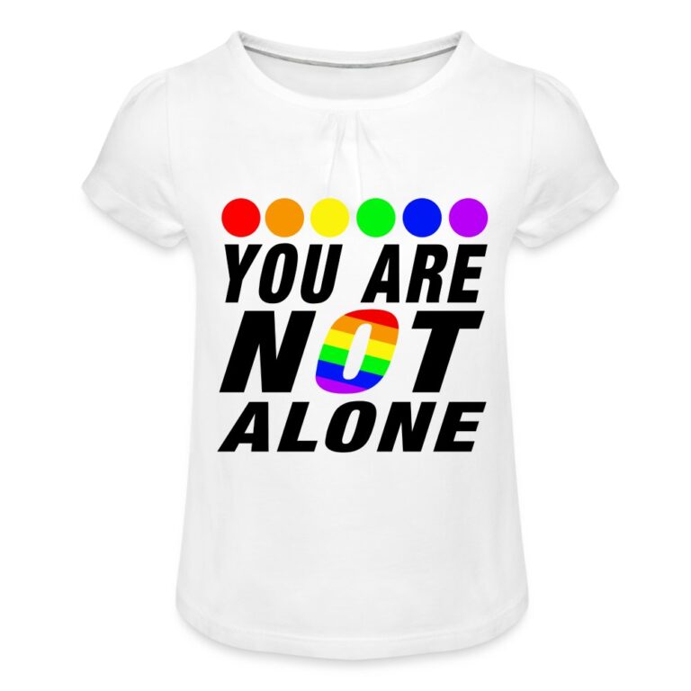 you-are-not-alone-maedchen-t-shirt-mit-raffungen-weiss