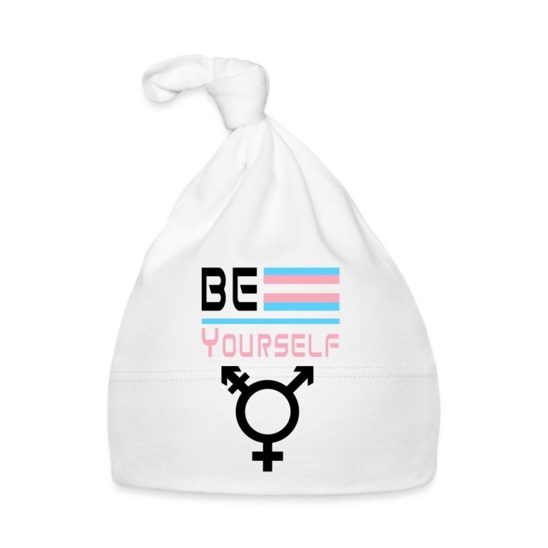 be-yourself-transgender-pride-baby-bio-muetze-weiss